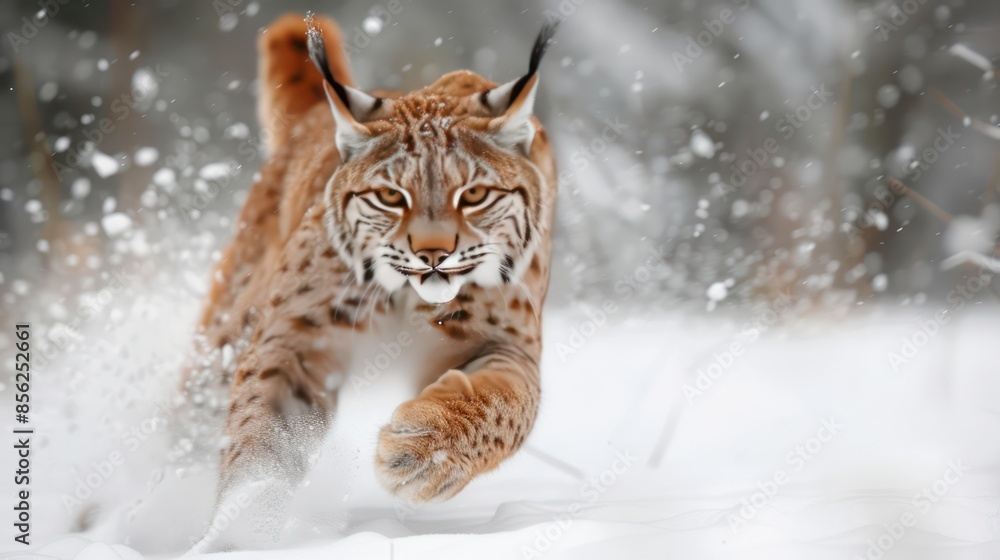 Obraz premium Agile lynx pouncing through a snowy wilderness