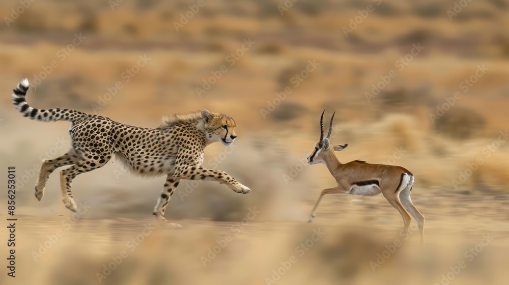 Obraz premium Cheetah hunting gazelle in running motio
