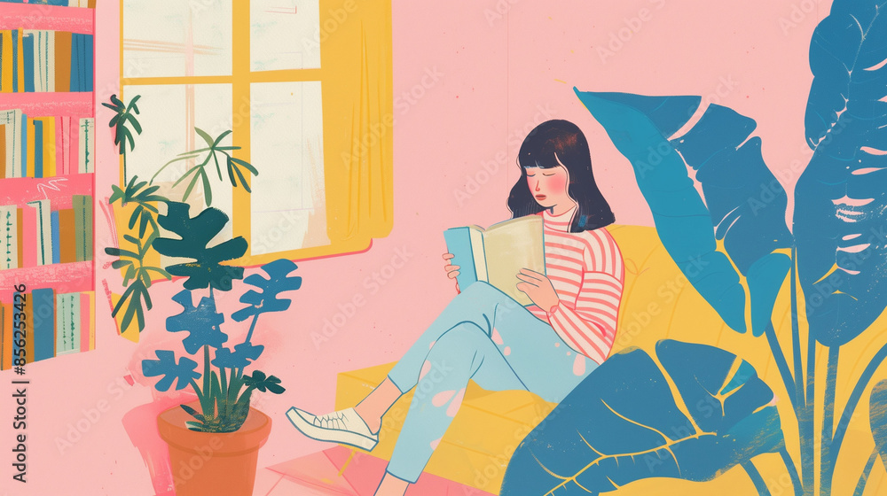 a girl reading a book in her home, AI-generated a girl reading a book in her home, AI-generated