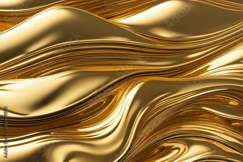 Gold chrome waves background with a shiny, lustrous metallic texture