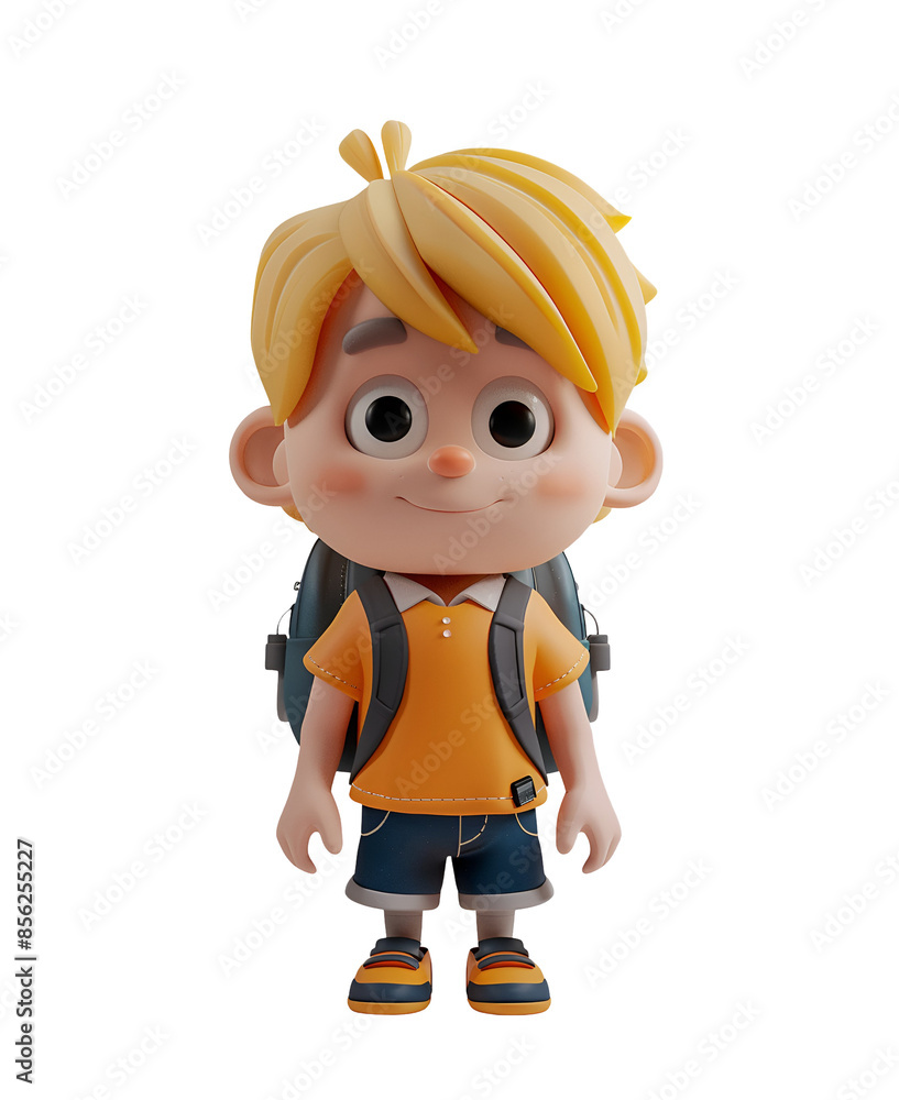 Cartoon Chibi 3D Render of a Cute Blond Boy with a Backpack Going to School, Isolated on Transparent Background, PNG Cartoon Chibi 3D Render of a Cute Blond Boy with a Backpack Going to School, Isolated on Transparent Background, PNG