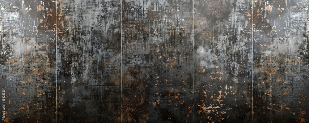 Obraz premium Metallic background featuring a weathered tin surface, with subtle, aged patina and texture variations, evoking a vintage, rustic charm, ideal for retro or industrial themes.