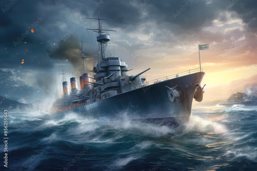 generated illustration of modern naval warship sailing through a vast sea generated illustration of modern naval warship sailing through a vast sea