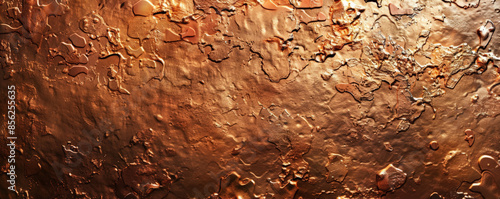 Metallic background with a hammered copper texture, featuring deep, irregular indentations and rich, warm tones, perfect for rustic, vintage, or artisanal design themes. photo