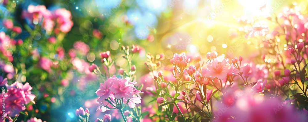 Mother's Day background with a bright, sunny day in a flower garden. Mother's Day background with a bright, sunny day in a flower garden.