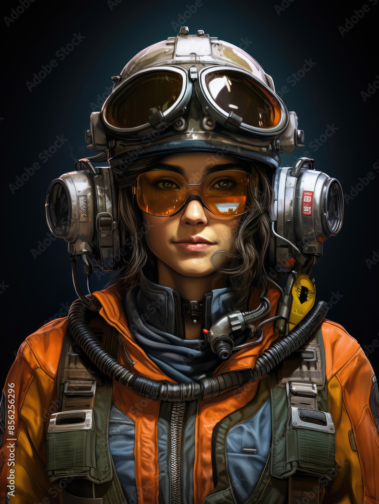generated illustration of Industrial safety female worker wearing protective gear on black background generated illustration of Industrial safety female worker wearing protective gear on black background