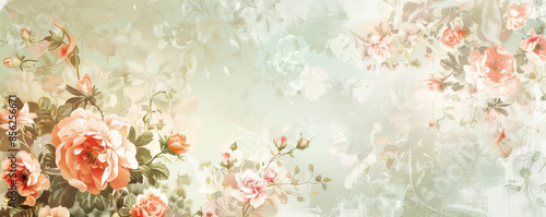 Mother's Day background with a vintage-inspired floral wallpaper in soft pastel tones. photo