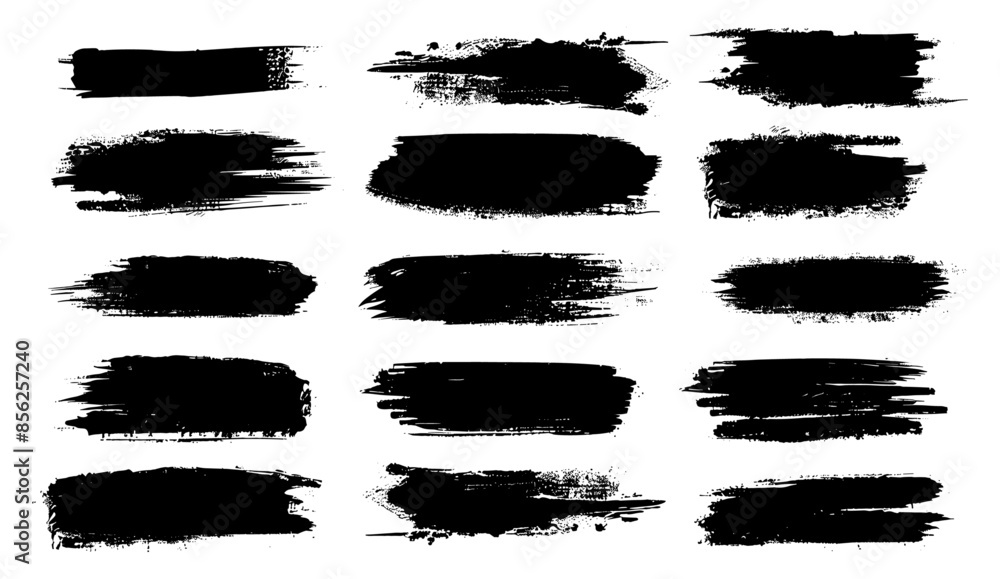 Set of black ink brush strokes frame, isolated on white background ...