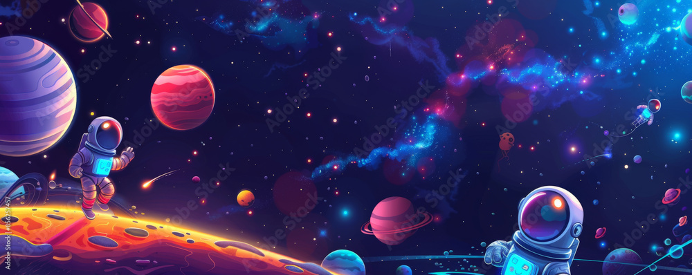 World Emoji Day background with a space theme, featuring emojis as astronauts and planets in a starry night sky. World Emoji Day background with a space theme, featuring emojis as astronauts and planets in a starry night sky.