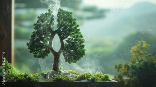 Tranquil arboreal silhouette resembling human lungs, evocative of respiratory wellness and environmental purity. photo