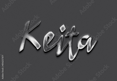 Chrome metal 3D name design of Keita on grey background. photo