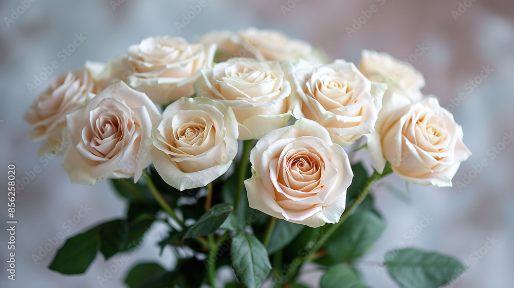 Obraz premium White roses bouquet on white background with soft focus.