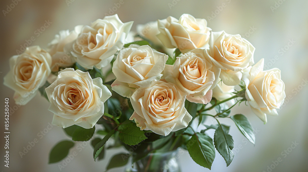 Obraz premium White roses bouquet on white background with soft focus.