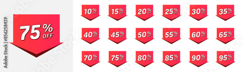 Discount tag up to 95 percent off. Set promo icons for online stores. Vector illustration