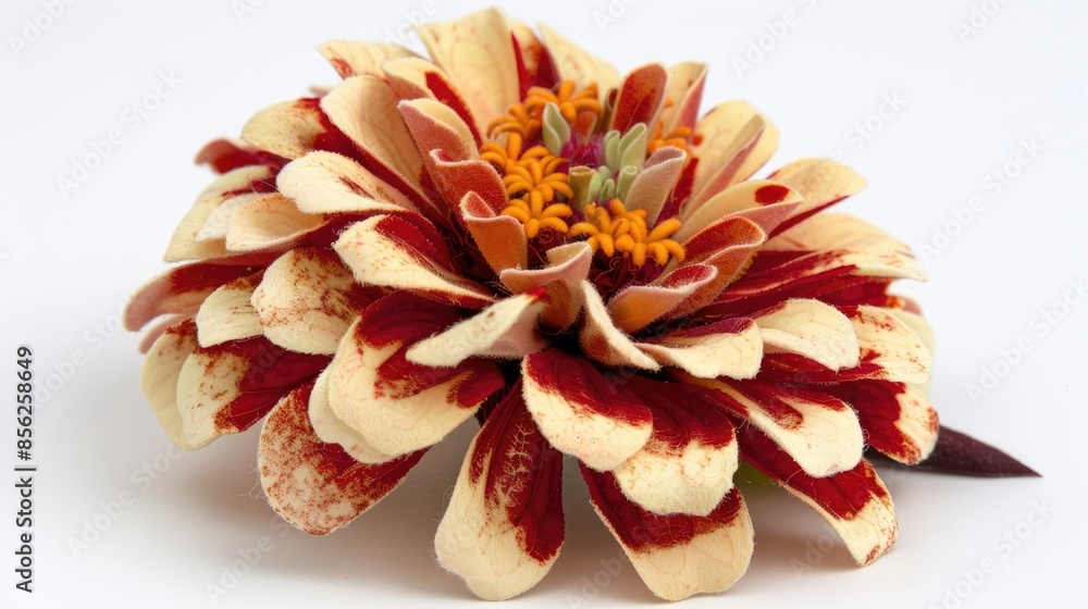 Underside view of two tone zinnia with white backdrop Underside view of two tone zinnia with white backdrop
