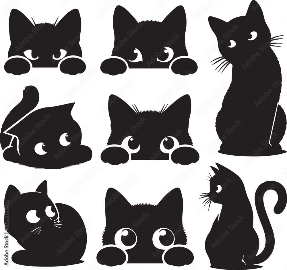 Collection of Black Cat Faces Peeking from Corners: Playful and Spying Pets - Tattoo Designs Collection of Black Cat Faces Peeking from Corners: Playful and Spying Pets - Tattoo Designs