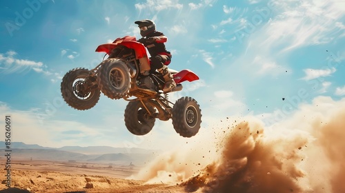 person drive atv vehicle on offroad track, extreme sport activities theme, in the desert, created with generative ai