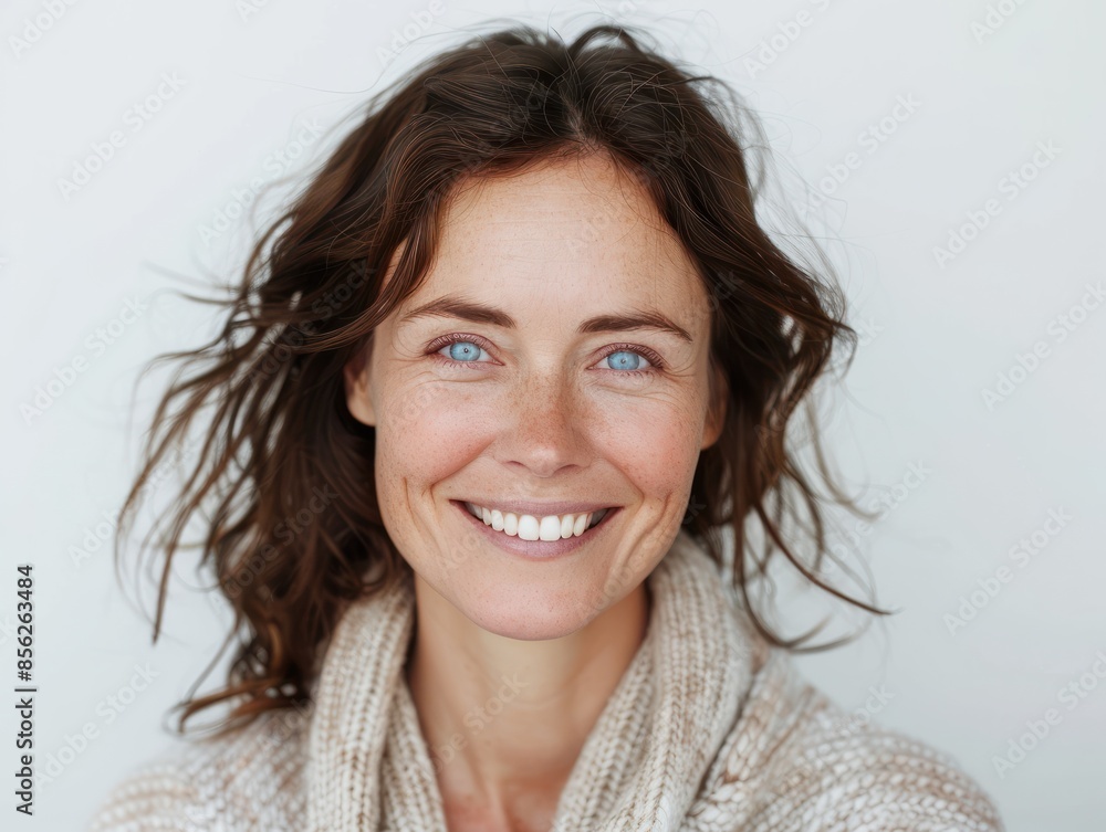 Portrait of a grinning woman in her 30s smiling at the camera isolated in white background Portrait of a grinning woman in her 30s smiling at the camera isolated in white background