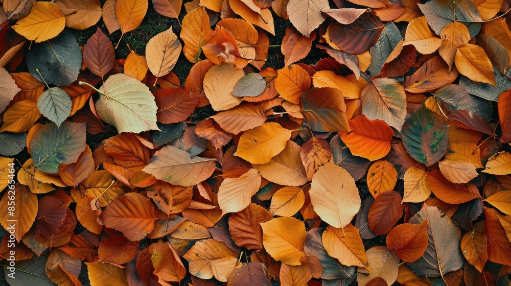 A carpet of fallen leaves creating a mosaic of earthy tones. A carpet of fallen leaves creating a mosaic of earthy tones.