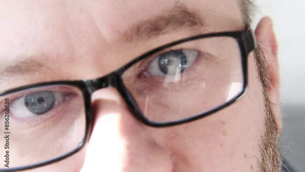 A close-up video of a human eye wearing glasses, capturing the intricate details and beauty of the eyes structure A close-up video of a human eye wearing glasses, capturing the intricate details and beauty of the eyes structure