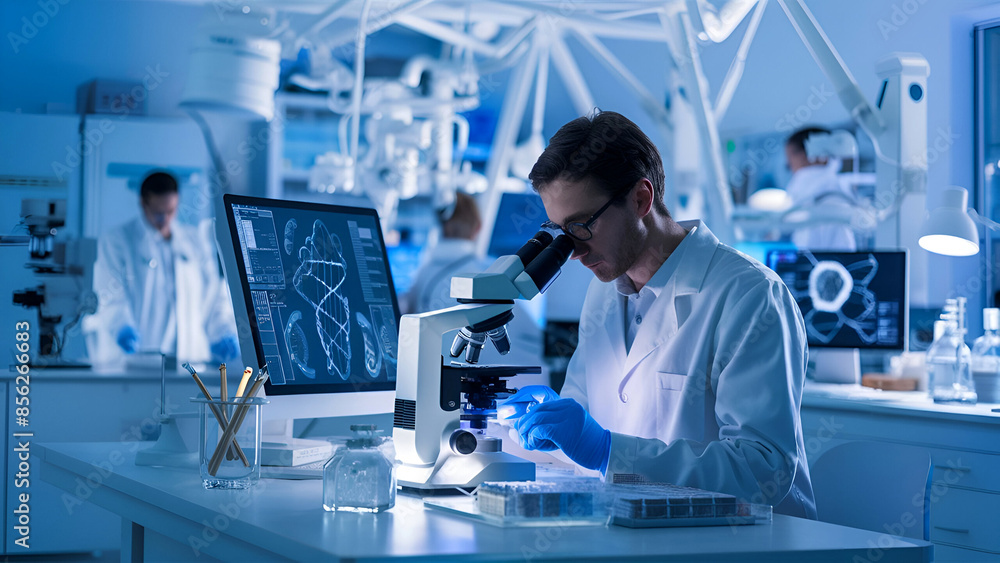 Female studying DNA samples. Computer screens with DNA sequences, Generated ai
Female studying DNA samples. Computer screens with DNA sequences, Generated ai