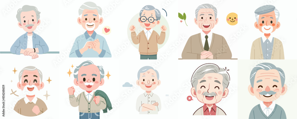 vector set of cheerful grandfather with a simple flat design style vector set of cheerful grandfather with a simple flat design style