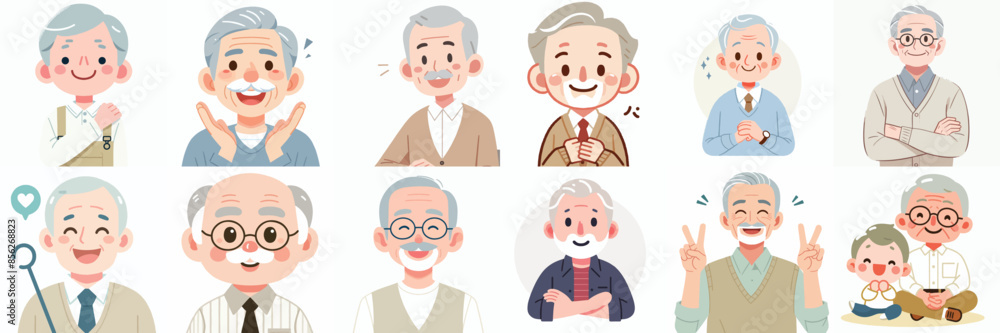 vector set of cheerful grandfather with a simple flat design style vector set of cheerful grandfather with a simple flat design style