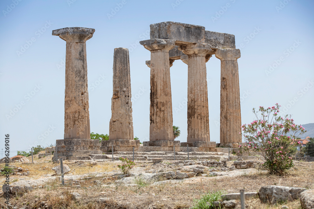 Ruins of temple in Corinth, Greece - Archaeology background. Ruins of temple in Corinth, Greece - Archaeology background.