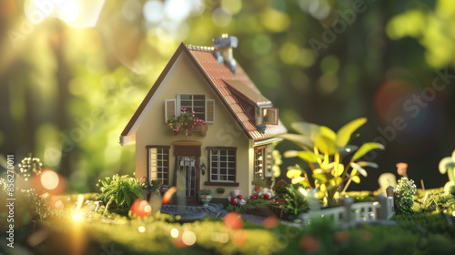 Wallpaper Mural Bathed in golden sunlight, a quaint, well-kept house with lush surroundings sparkles with charm, reflecting an idyllic and serene lifestyle. Torontodigital.ca