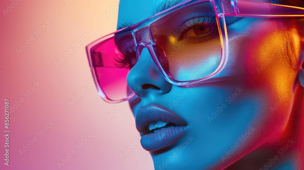 Futuristic Glamour: Stylish Model in Bold Sunglasses Futuristic Glamour: Stylish Model in Bold Sunglasses