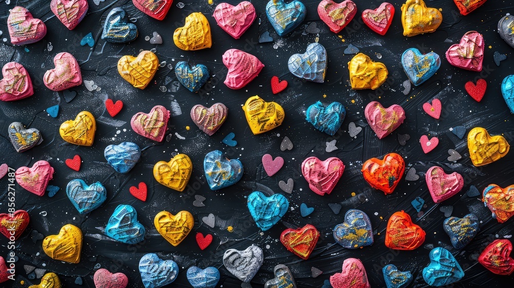 Hearts in Contrast: Vibrant Colors on a Dark Background Hearts in Contrast: Vibrant Colors on a Dark Background