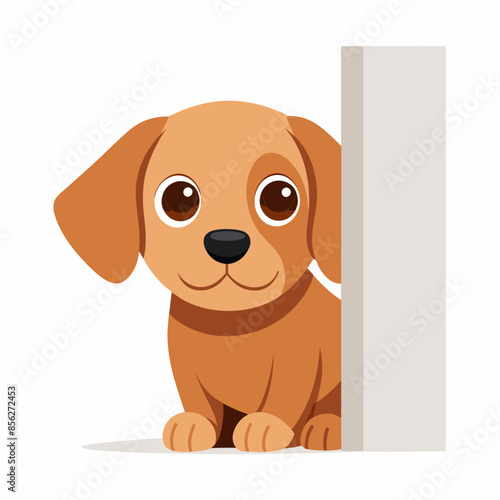 A mischievous puppy sneaks a peek around the corner in a vector illustration