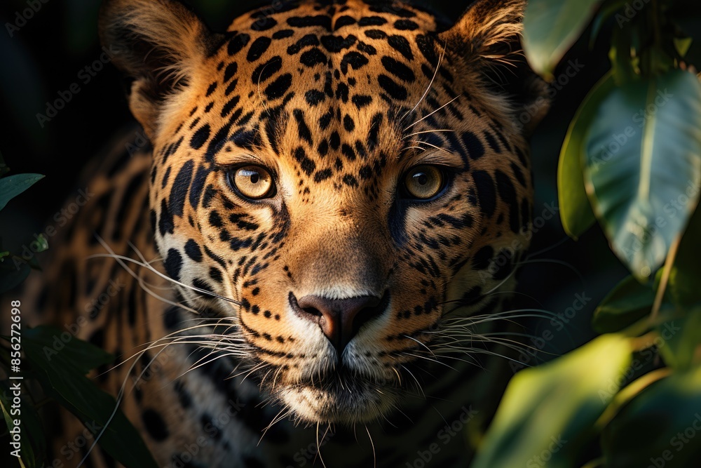 Majestic jaguar emerges in the lush jungle., generative IA Majestic jaguar emerges in the lush jungle., generative IA