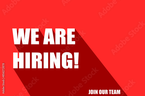We are hiring red vector banner. Announcement of a vacancy for an employee. Illustration of employee reception. Business recruiting concept.