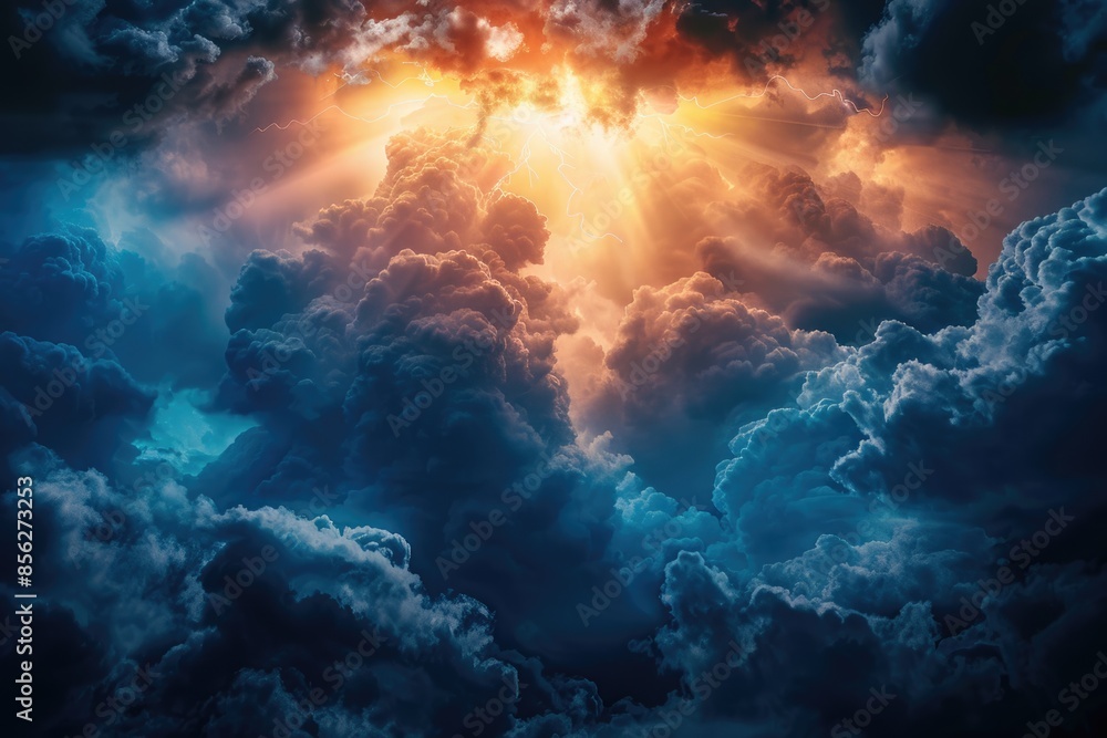 Fototapeta premium Symbolic stormy sky with sun breaking through representing hope.