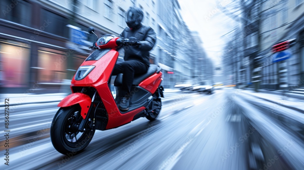 Fototapeta premium Showcase the innovation of sustainable transportation with images of a fast-moving electric scooter zipping along a dedicated bike lane, its