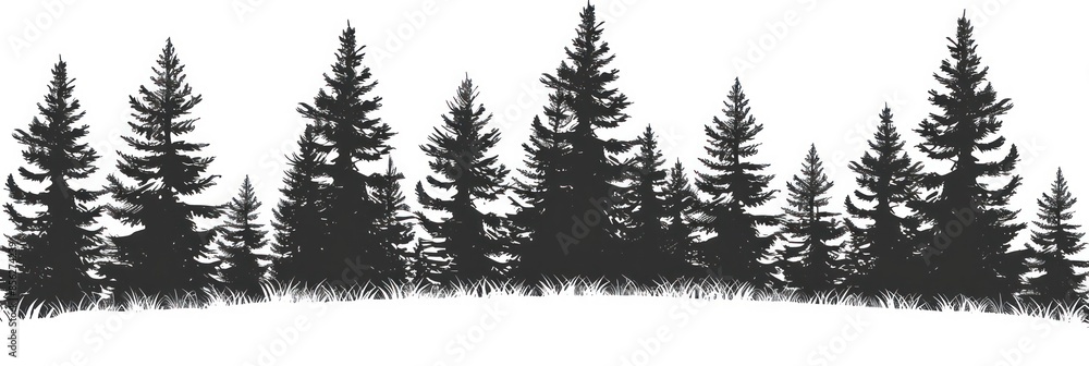 Fototapeta premium Vintage trees and forest silhouettes set in monochrome style isolated vector illustration