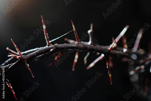 Crown of thorns on black background with window light