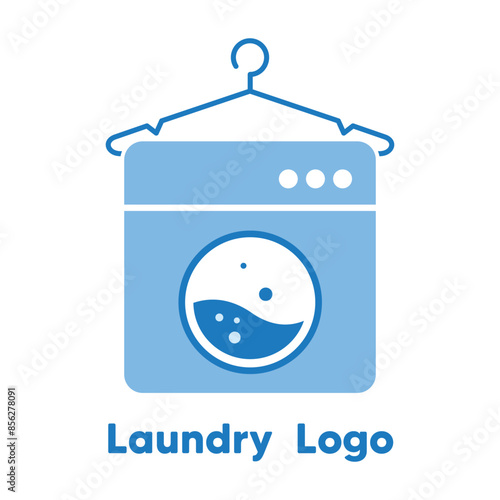 Laundry Logo, hanger and washing machine icon flat design vector illustration