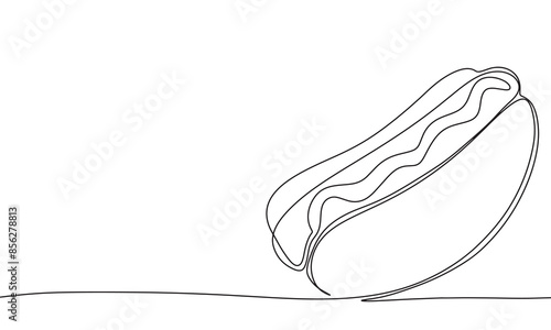 Hot Dog one line continuous. Hot Dog line art. Hand drawn vector art.