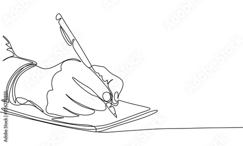 Writing one line continuous. Pen in hand line art. Hand drawn vector art.