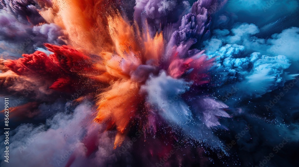 Vibrant colored powder explosion in mid-air Vibrant colored powder explosion in mid-air