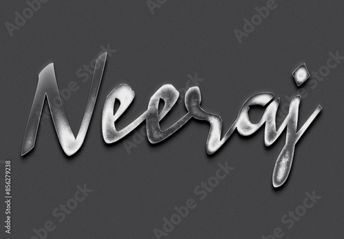 Chrome metal 3D name design of Neeraj on grey background. photo