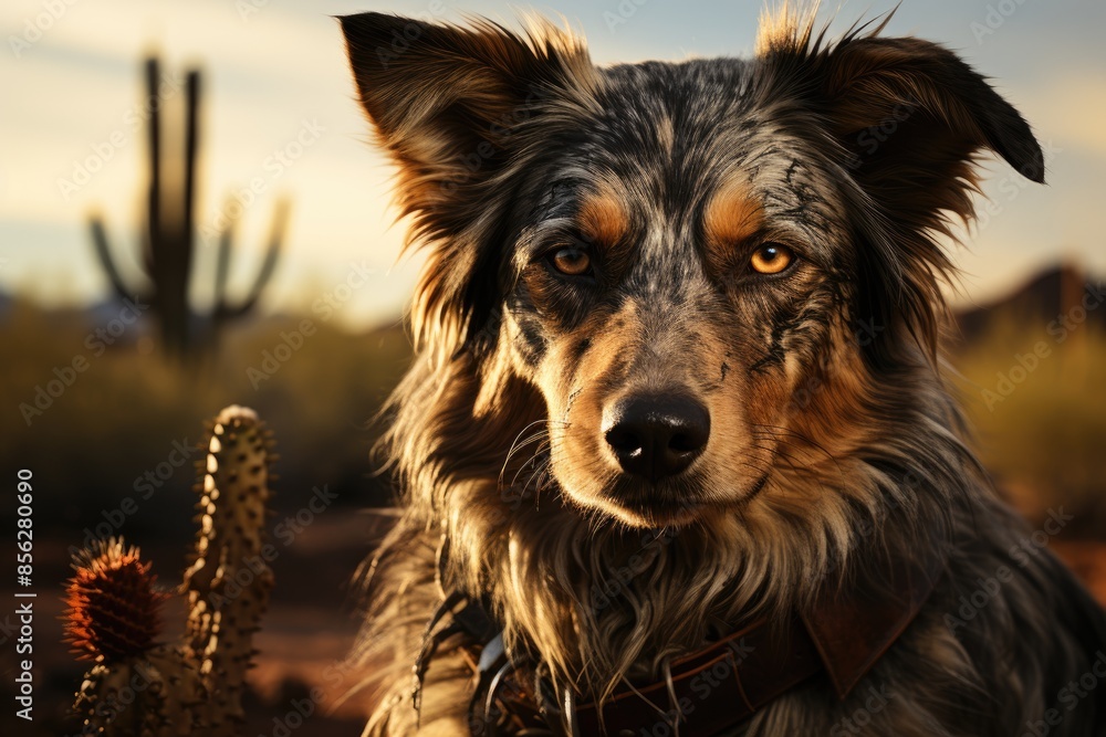 Fototapeta premium Wild coyote lurks under the desert sun., generative IA