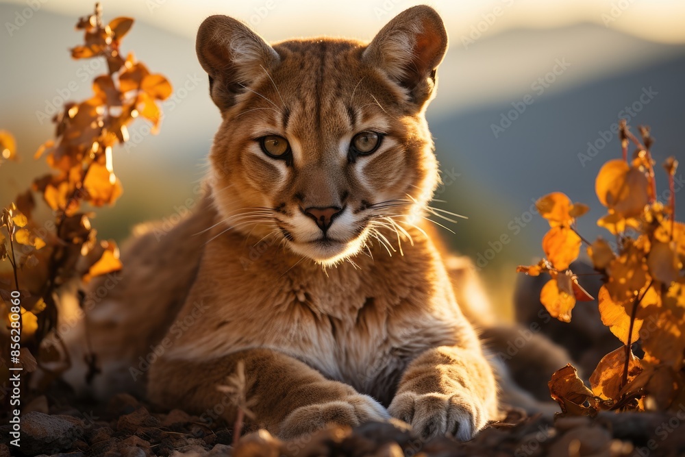 Puma Majestic observes the twilight city from a rocky outcrop., generative IA Puma Majestic observes the twilight city from a rocky outcrop., generative IA