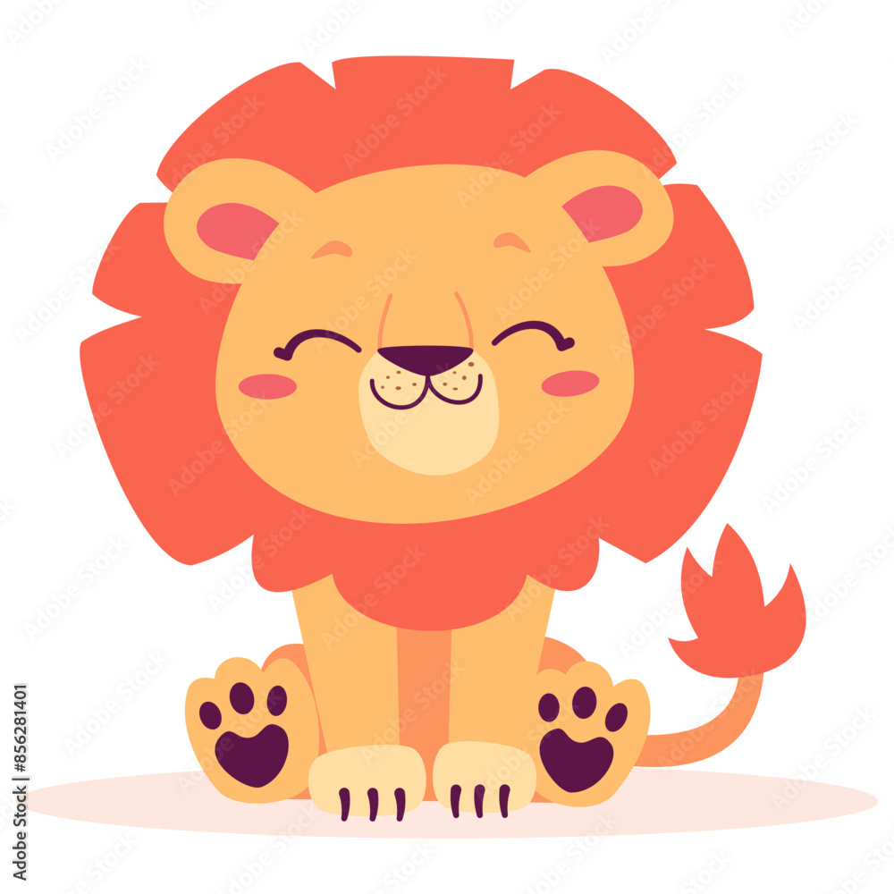 Flat vector illustration. Safari animals. Cute lion on white background . Vector illustration Flat vector illustration. Safari animals. Cute lion on white background . Vector illustration