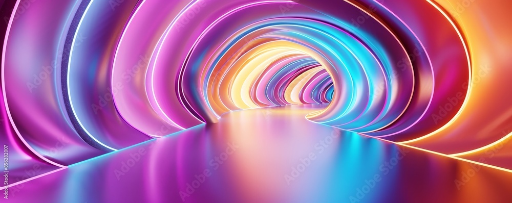 Fototapeta premium Neon Dreams Futuristic 3D HighTech Corridor with Vibrant LED Light Strips