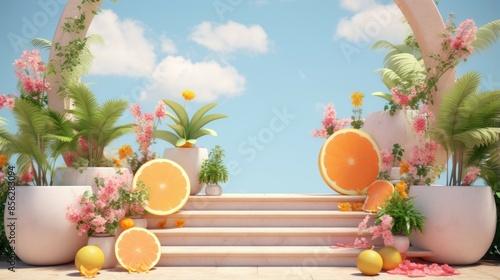 This is a beautiful image of a staircase leading up to a bright, sunny sky.