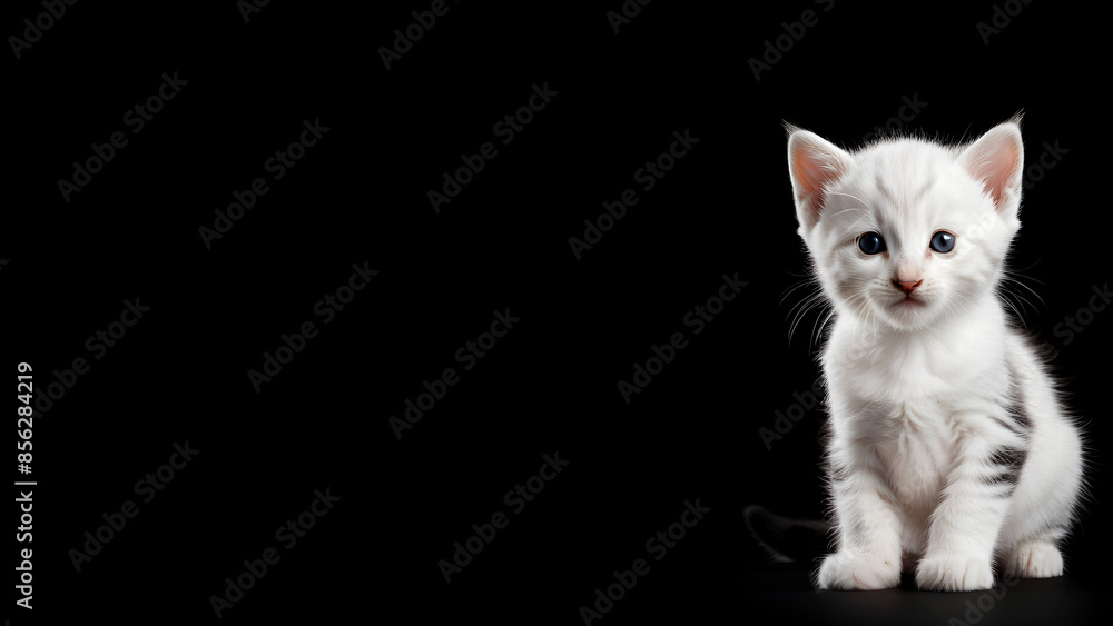 Obraz premium Cute Newborn Little Cat on Solid Black Background
