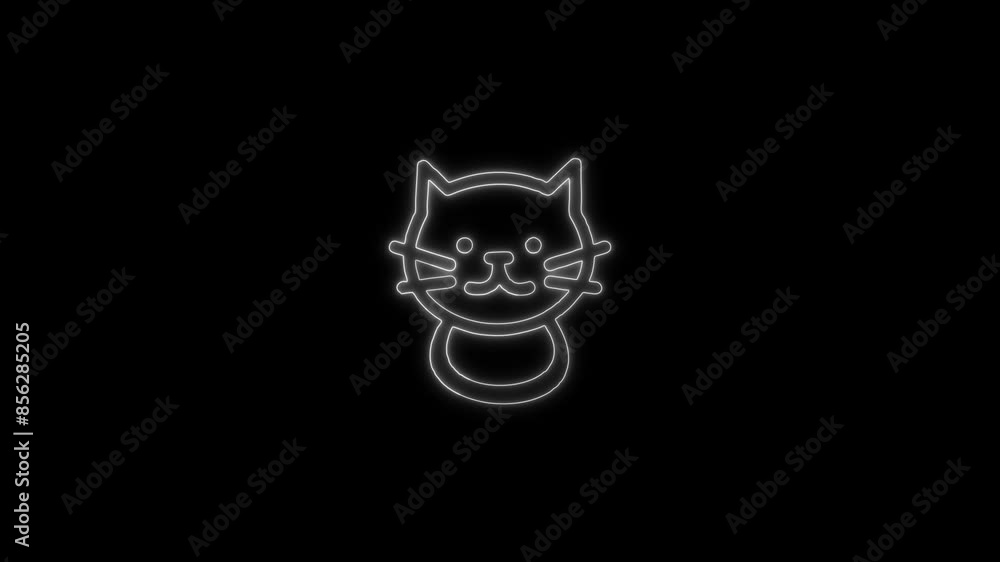 Neon Glowing Cat Face Icon and Symbol Animation on Black Background Neon Glowing Cat Face Icon and Symbol Animation on Black Background